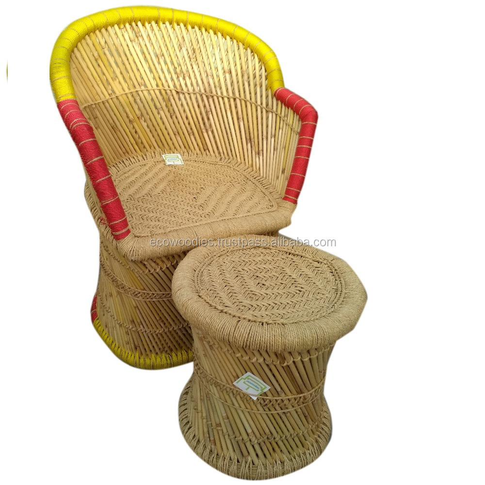 2024 Factory Sale Modern Design Eco friendly Cane/Bamboo Rattan Chairs with ottoman set Outdoor Garden Restaurant Cafe Chair Ottoman