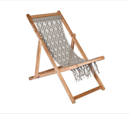 Best Price Boho Style Braided Folding Lounge Chair Macrame Garden Recliner Wooden Folding Beach Chair