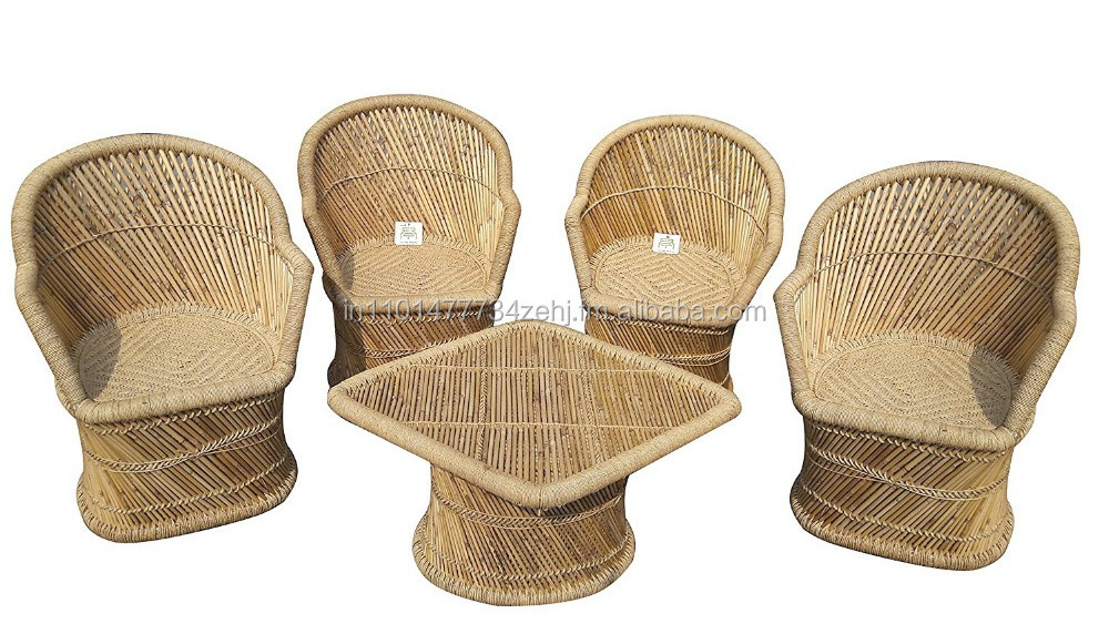 Luxury Bamboo Antique Garden Set 4 Chairs and Table Furniture Set gardensets Lounge Dining room restaurantsets 2020 march expo