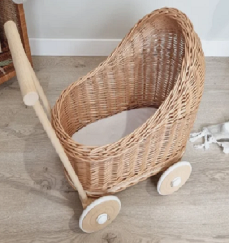 Eco-friendly Handmade Hot Trending Rattan Wicker Stroller Buggy Crib For Toy Baby Doll Carrier Rattan Stroller Toddler Toys