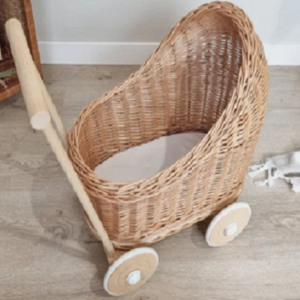 Eco-friendly Handmade Hot Trending Rattan Wicker Stroller Buggy Crib For Toy Baby Doll Carrier Rattan Stroller Toddler Toys