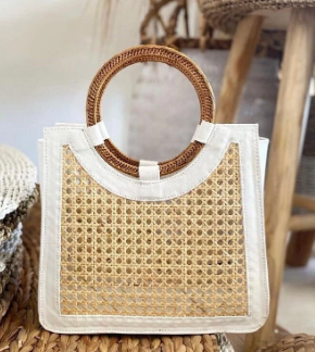 Stylish Halfmoon Bamboo Tote Bag For Fashionable Women Summer Vacation Bag Half Moon Bamboo Handbag Bamboo Handle Bags