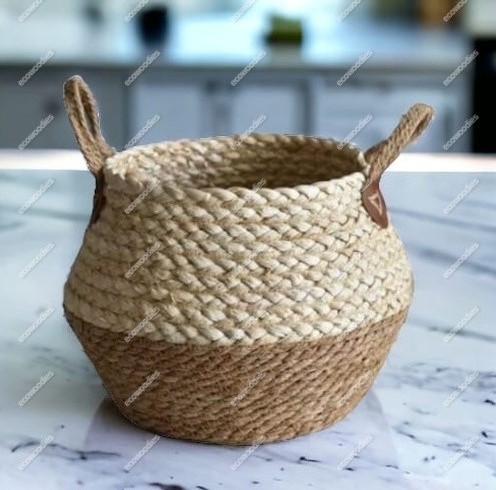 Customization Seagrass Foldable Belly Basket Woven Seagrass Plant Basket With Handle for Plants Flower Pots Home Beautification