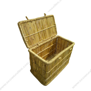 Wholesale Hand Woven Bamboo Storage Box Basket With Lid Trunk Clothes Organizer Traditional Design