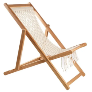 Best Price Vintage Design Outdoor Macrame Cotton Knitted Patio Beach Pool Leisure Wooden Sun Lounger Foldable Carrying Chair