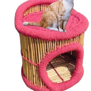 Pink Colour Bamboo Pet House Cute Luxury Soft Small Pet Dog Sitting Bamboo High Quality Animal Cage Living Room Wood Dog House