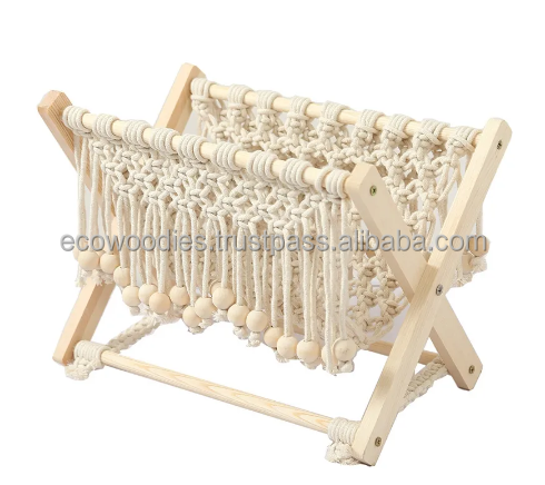 Best Price Lovely Folding  Macrame Magazine Rack Boho Magazine Holder Storage Basket Towel Rack for Living Room