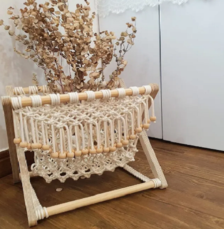 Best Price Lovely Folding  Macrame Magazine Rack Boho Magazine Holder Storage Basket Towel Rack for Living Room