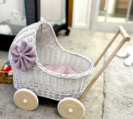 Eco-friendly Handmade Hot Trending Rattan Wicker Stroller Buggy Crib For Toy Baby Doll Carrier Rattan Stroller Toddler Toys