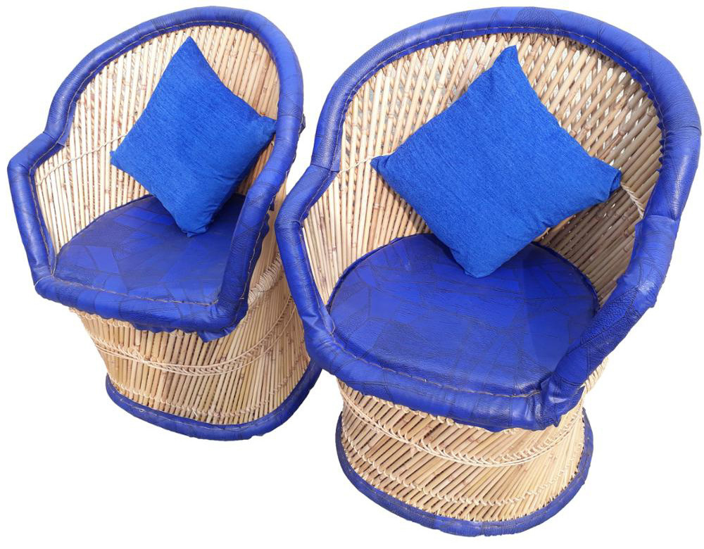 2024 Ergonomically Bamboo Luxury Cushion Rattan Wicker Chairs Set of 2 pcs for Office Garden Restaurant Patio Balcony Outdoor Chair