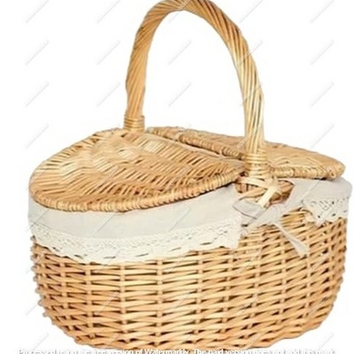 Vintage Wicker Wine Willow Bamboo Wooden Top Picnic Basket Set With wooden Handle and Lid for 4 person Rattan Picnic Basket