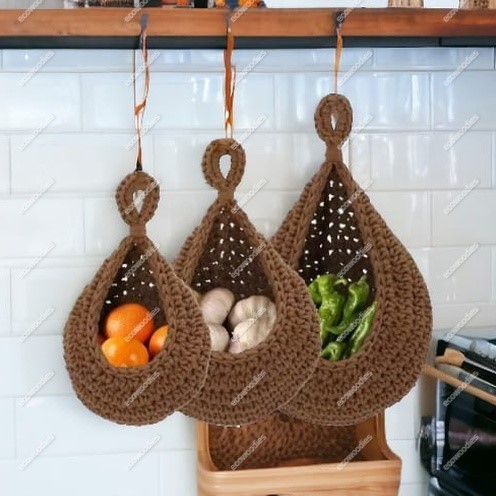 Hanging Veggie Baskets For Kitchen Storage Closet Straw Basket Flower 3-Tier Wall Office Hand Woven Coloured Cotton String