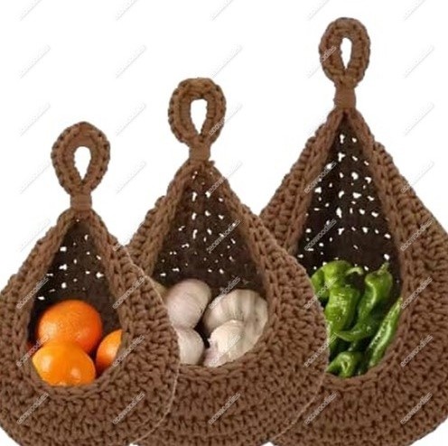 Hanging Veggie Baskets For Kitchen Storage Closet Straw Basket Flower 3-Tier Wall Office Hand Woven Coloured Cotton String