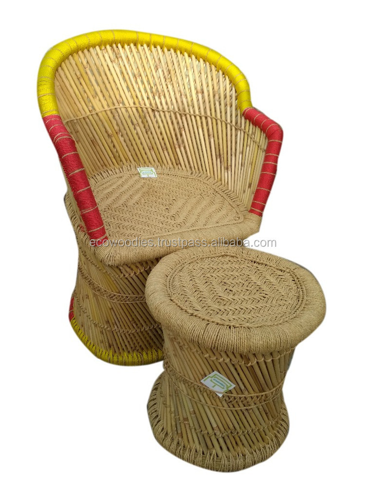 2024 Factory Sale Modern Design Eco friendly Cane/Bamboo Rattan Chairs with ottoman set Outdoor Garden Restaurant Cafe Chair Ottoman