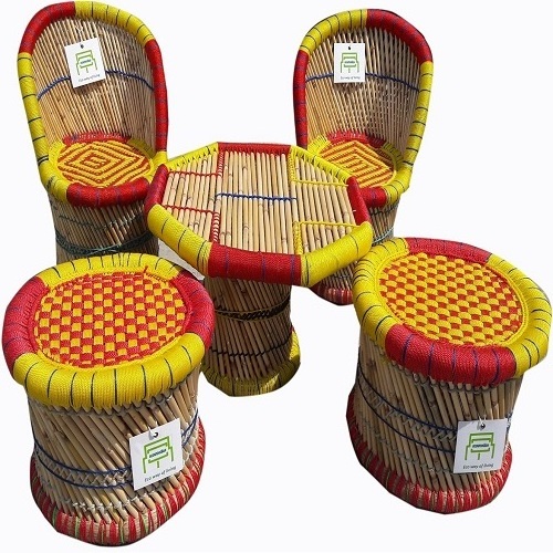 Outdoor Rattan Chairs and Table Handicraft Kids Home Living Room Indoor Patio Ottoman Stool Chair Table Set of 4+1 Wholesale