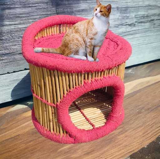 Premium Quality Cane Vintage Wicker Wooden Armless Chair Pet Dog Cat Animal Sitting Bamboo Cage Houses Bed Sofa Chair