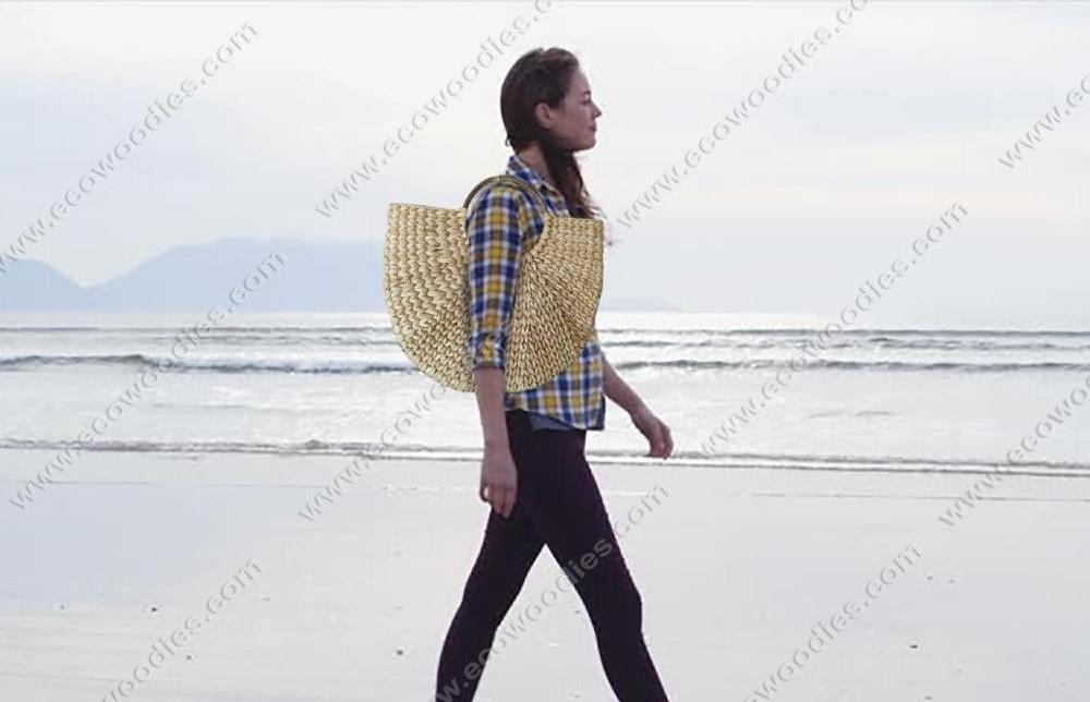 Handmade High Quality Eco Friendly Rattan Cane Sea Grass Straw Summer Beach Handbag Hobo Mini Ring Tote Handle Retro Spacious