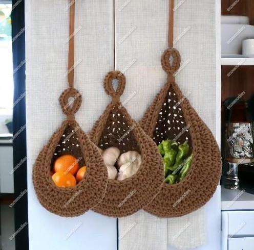 Hanging Veggie Baskets For Kitchen Storage Closet Straw Basket Flower 3-Tier Wall Office Hand Woven Coloured Cotton String