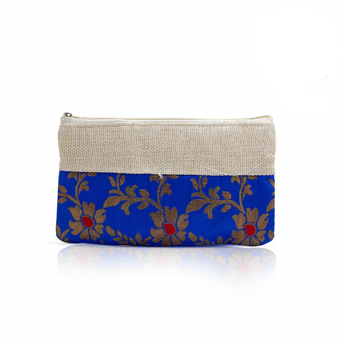 Eco Friendly Floral Printed Jute Travel Cosmetic Pouch Makeup Bag With Zipper And Affordable price