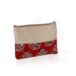 Eco Friendly Floral Printed Jute Travel Cosmetic Pouch Makeup Bag With Zipper And Affordable price