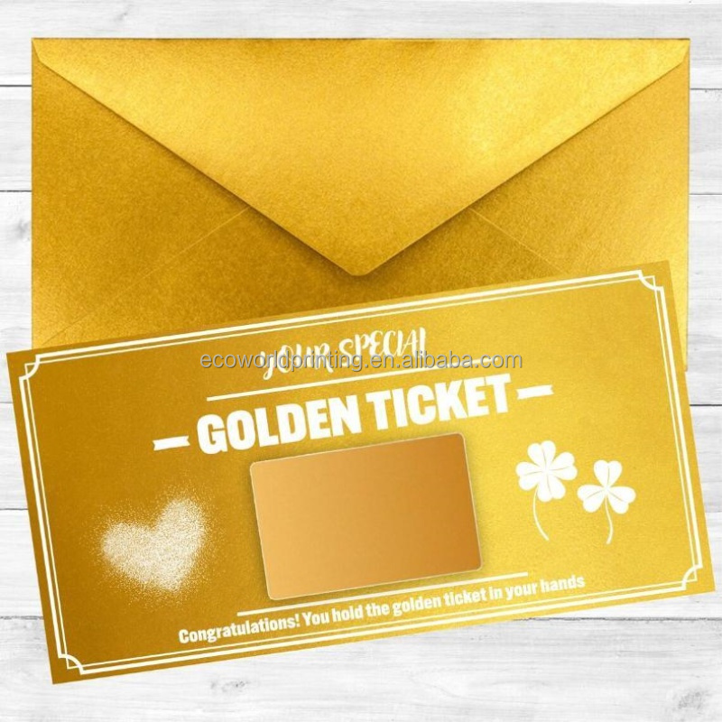 Custom Printing Write in Your Message Reveal Golden Ticket Scratch Off Card with Scratch off Label