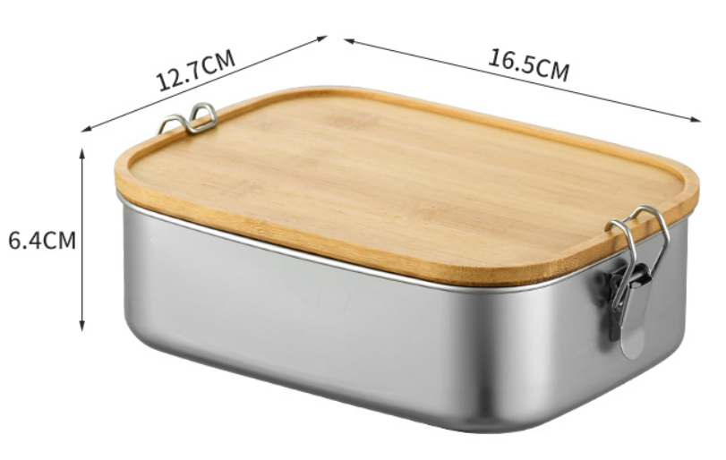 Portable various capacities metal 304 stainless steel Food Storage Container lunch box with bamboo lid & lock closure