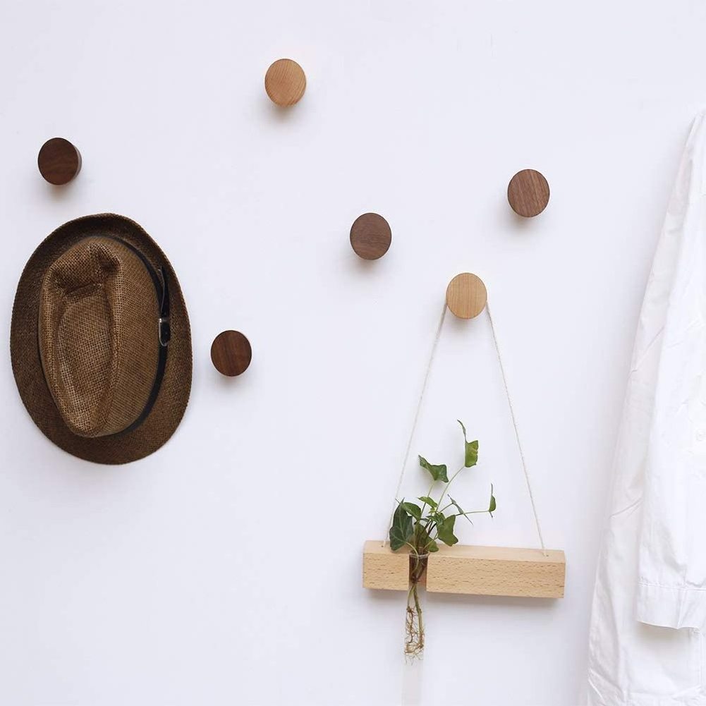 Natural Wooden Coat Hooks Wall Mount Single Hat Bag Hooks Decorative Cone Hooks