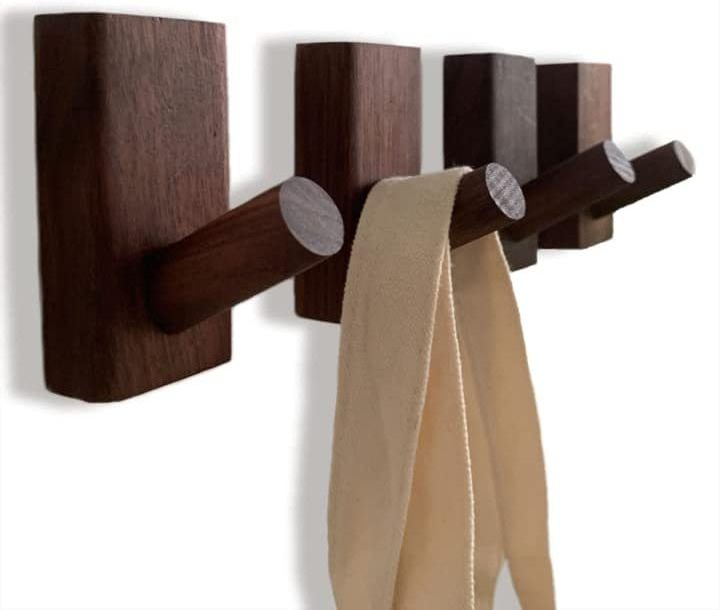 Walnut Perfect Backpack Hanger, Hat Hooks for Wall - Each Heavy Duty Wooden Wall Hook Holds