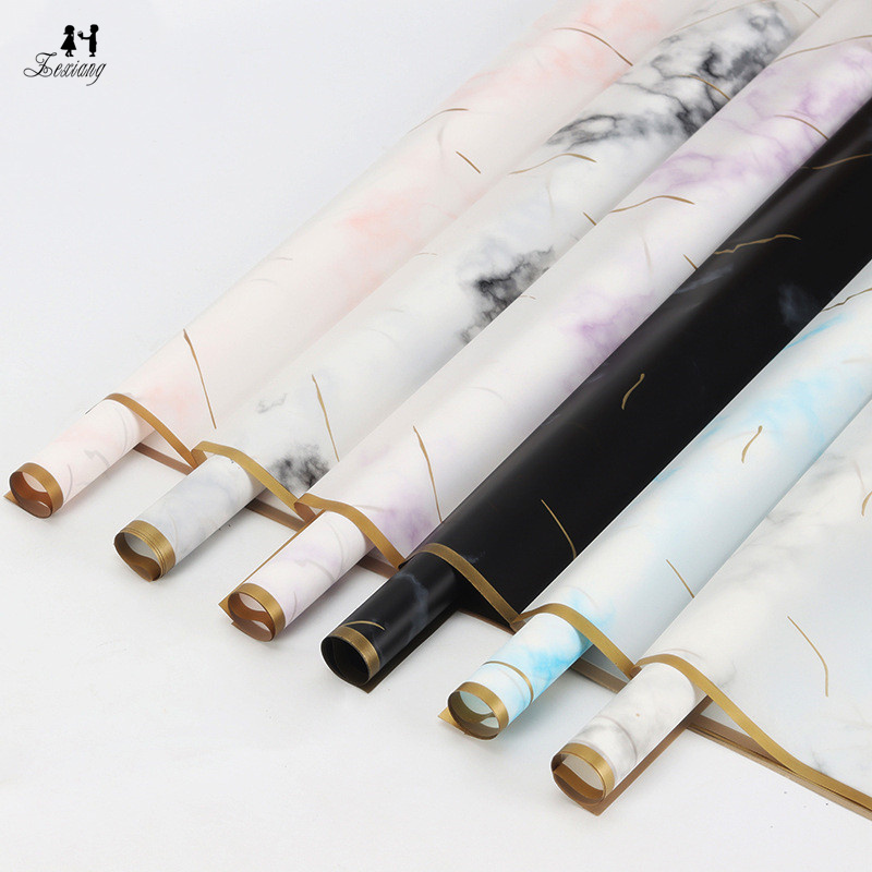 2023 Unique Marbling Waterproof Korean Golden Edge Flower Paper Wrapping for Florist Packaging