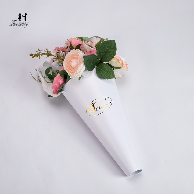 Zexiang folding cone single bag flower bouquet tote packaging paper bag with handle