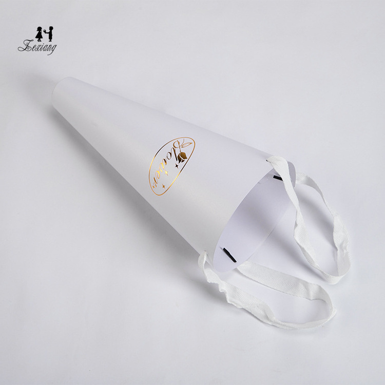 Zexiang folding cone single bag flower bouquet tote packaging paper bag with handle