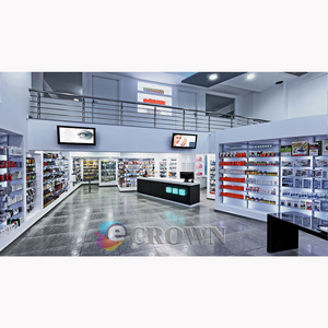 Medicine showcase Interior shop design Wood cabinet Locking pharmacy Frame Display Rods