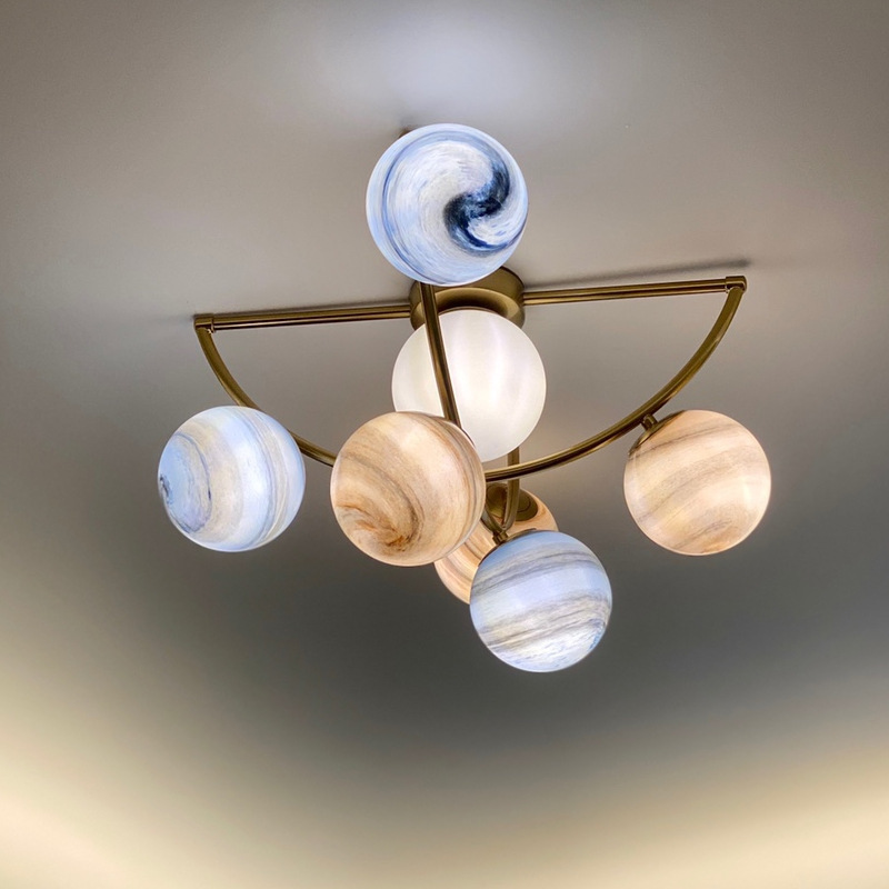 17 Arms Led Handmade Polished Brass Sputnik Chandelier Modern Globe Light White Chandelier Light Fixture