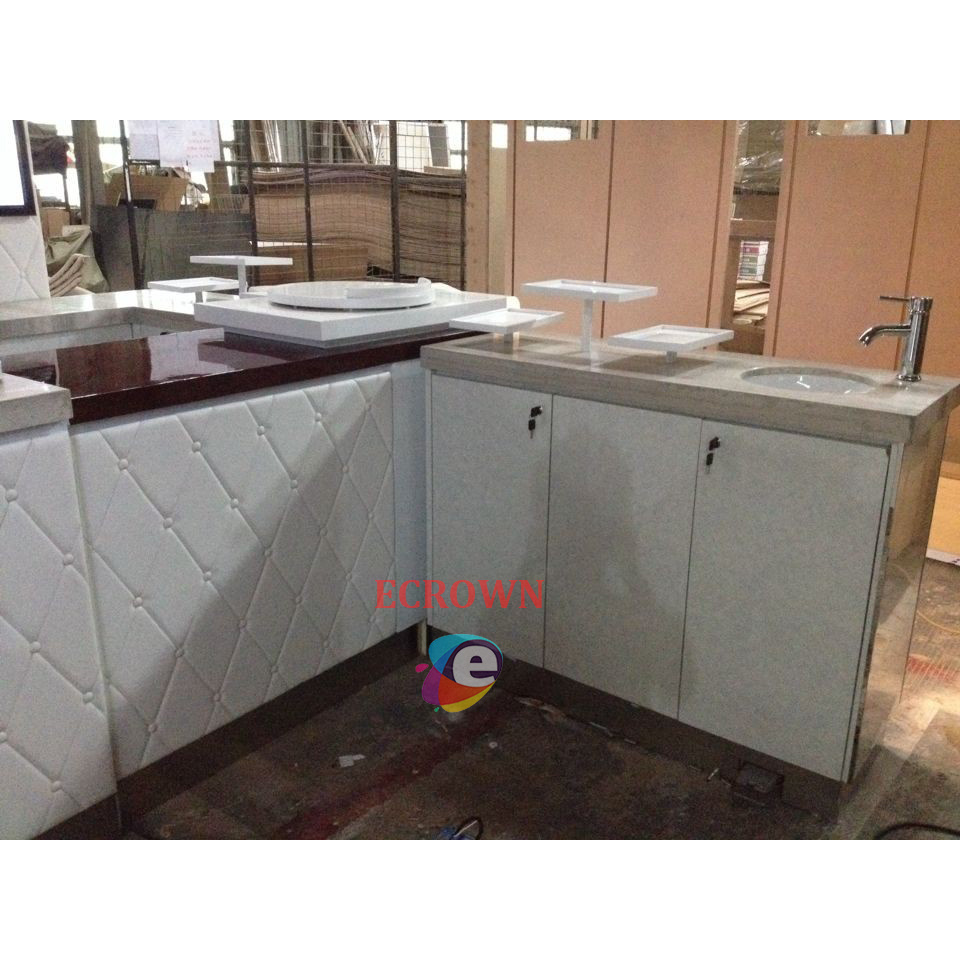 High Quality glass salon Store Wooden Mixed Red Table Top Grocery Checkout Counter For Sale OEM