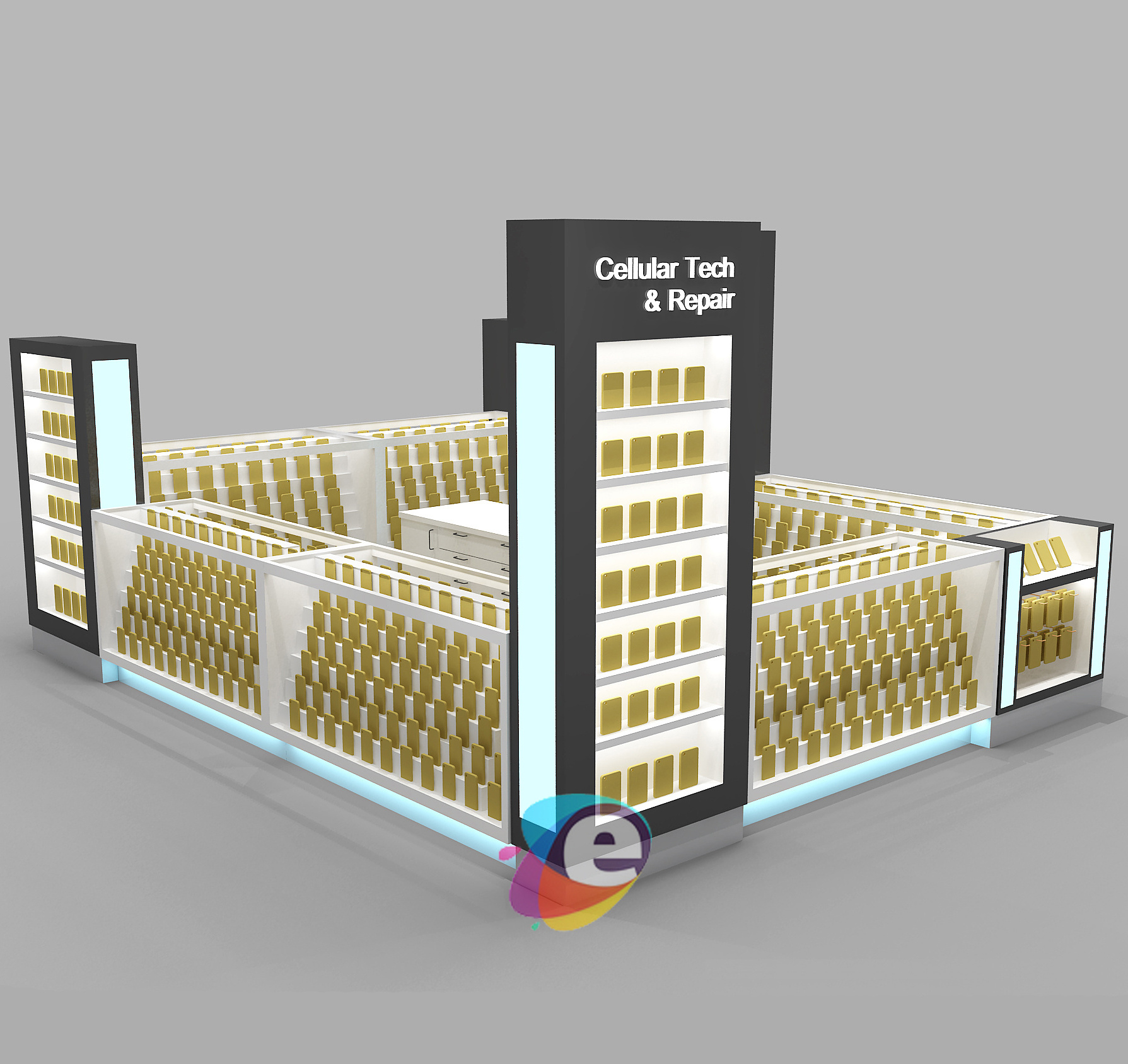 Mall glass display phone kiosk/ display showcase design triangle shape OEM