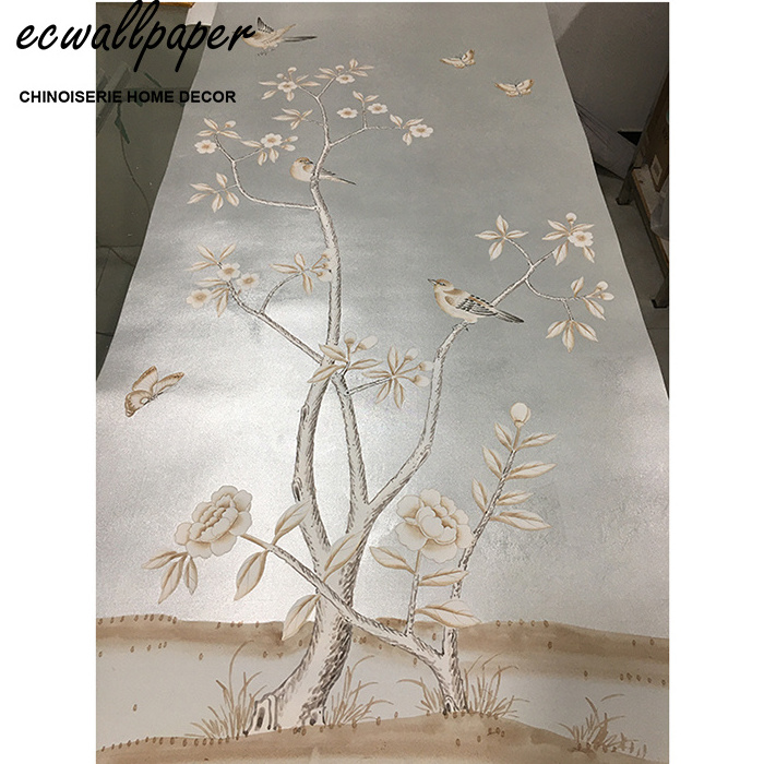 Unframed Chinoiserie Panel Wallpaper Hand Painted Wallpaper for dining room