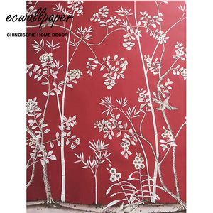 Chinoiserie Wallpaper Hand Painted Wallpaper On Red Silk