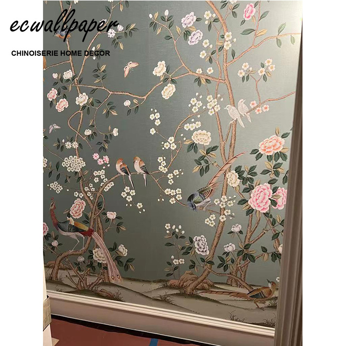 Chinoiserie Wallpaper Hand Painted Wallpaper On Silk For Bathroom