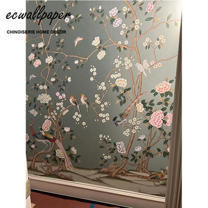 Chinoiserie Wallpaper Hand Painted Wallpaper On Silk For Bathroom