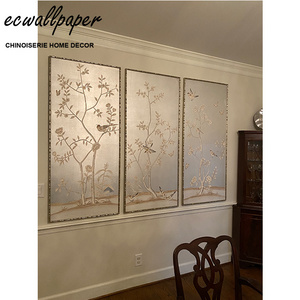 Unframed Chinoiserie Panel Wallpaper Hand Painted Wallpaper for dining room