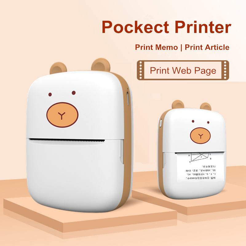 HD Mini Printer for doodling Picture Web page List Notes Memo Barcode Sticker Kids' Study Partner A8a Thermal Pocket Printer