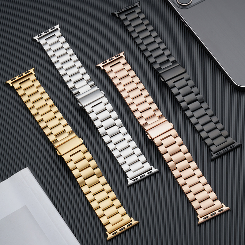 For i Watch 5/6/7/8/9 Ultra 2 Watch Band Three Beads Metal Milanese Straps Stainless steel watch strap for iwatch Watchband