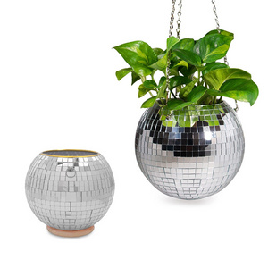 Window Decor Hanging Disco Ball Planter Basket Sun Catcher Disco Ball Plant Hanger with Base