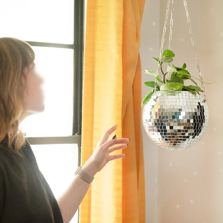 Window Decor Hanging Disco Ball Planter Basket Sun Catcher Disco Ball Plant Hanger with Base