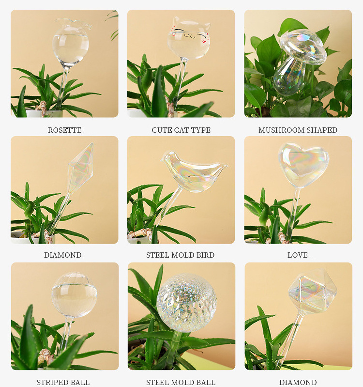 Clear Glass Self-Watering System Spikes Light Iridescent Rainbow Gradient Color Automatic Plant Waterer Bulbs