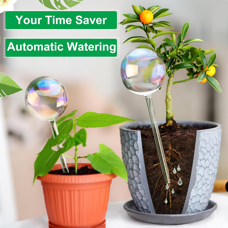 Clear Glass Self-Watering System Spikes Light Iridescent Rainbow Gradient Color Automatic Plant Waterer Bulbs