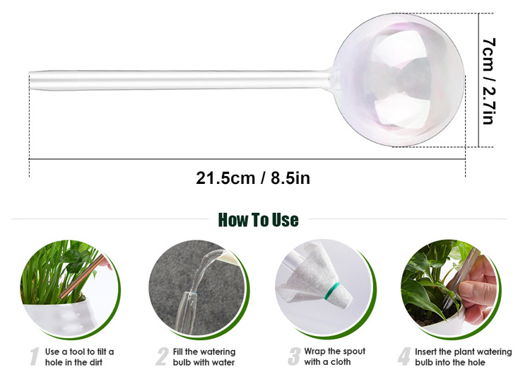 Clear Glass Self-Watering System Spikes Light Iridescent Rainbow Gradient Color Automatic Plant Waterer Bulbs