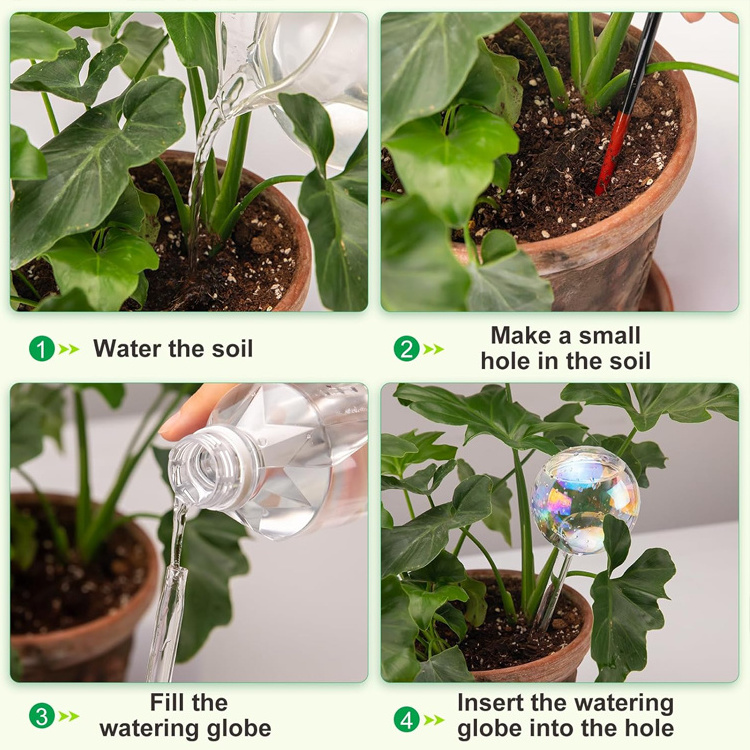 Clear Glass Self-Watering System Spikes Light Iridescent Rainbow Gradient Color Automatic Plant Waterer Bulbs