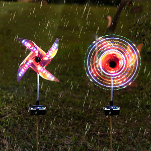 Garden Decor Solar Wind Spinner Multi-Color Changing LED IP65 Metal Stake Windmill for Yard