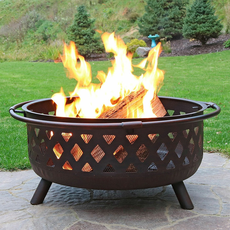 Large Outdoor Fire Pit Heavy-Duty Wood-Burning Crossweave Fire Pit with Spark Screen